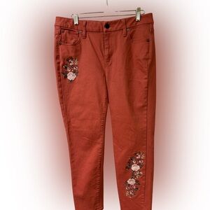 Rust Red Coldwater Creek Embroidered Floral Jeans size 12P